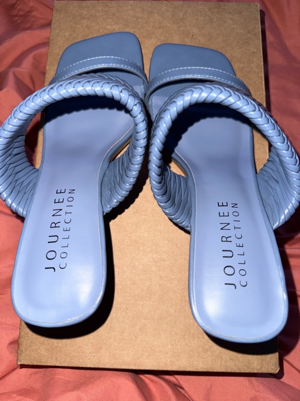 Journee Collection Monyka Braided Double-Strap Slide Sandals - Dusty Blue - Picture 4 of 9